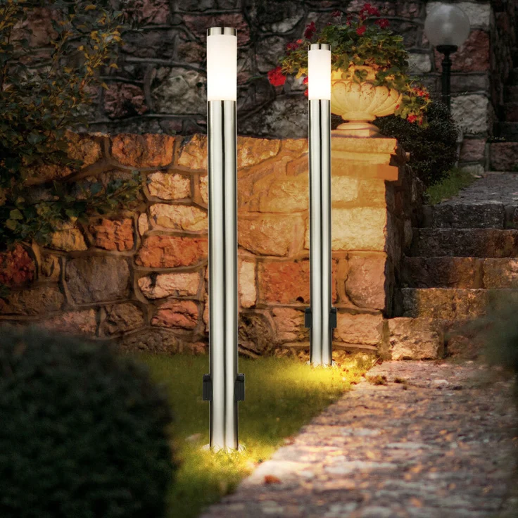 Stehlampe, 2x Steckdose, Edelstahl, silber, H 110 cm – Bild 4