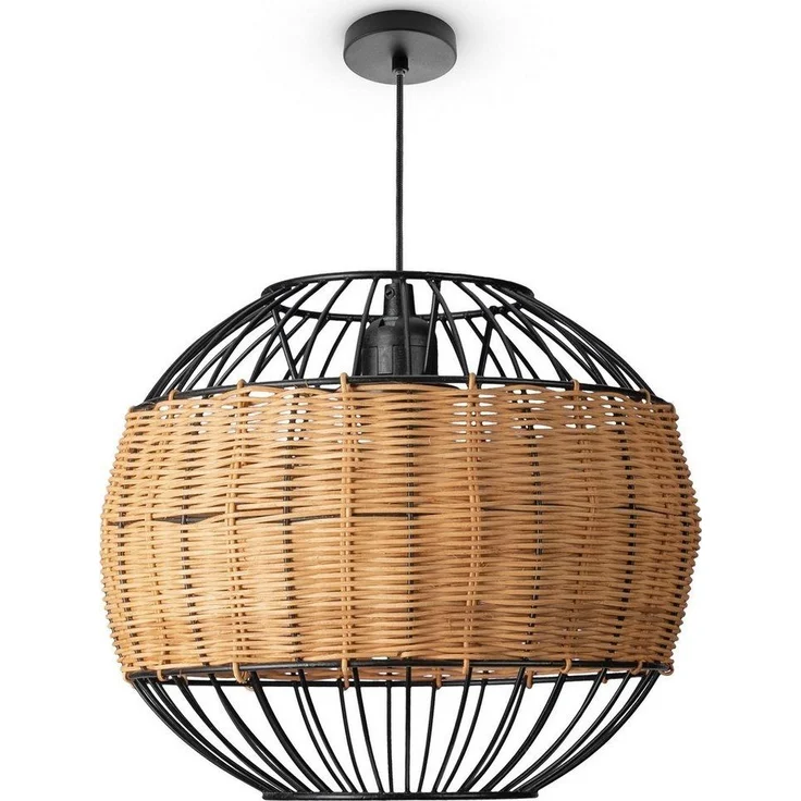 Paco Home Pendelleuchte PUGLO, ohne Leuchtmittel, Rattan Pendelleuchte Korb Lampe LED Rund Esstischlampe E27 Boho – Bild 2