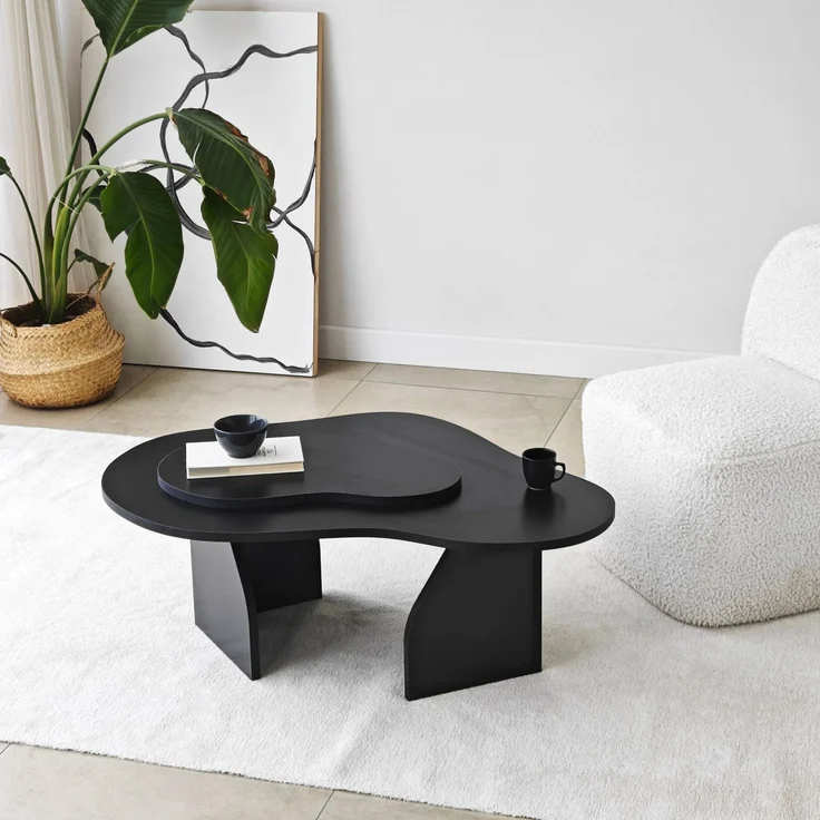 Stylish Black Coffee Table, 105 x 35 x 65 cm | 100% Melamine Coated Particle Board, 18 mm Thickness | Modern Abstract Design for Home & Office – Bild 4
