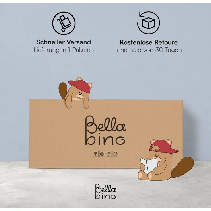 Bellabino 'Bia' Hausbett 90x200 cm, blau, Kiefer Massivholz, Montessori Kinderbett mit Rausfallschutz und Lattenrost – Bild 8