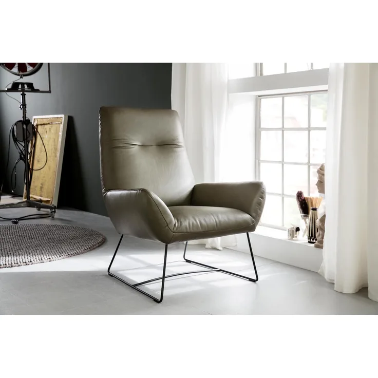 KAWOLA Sessel BISA Leder olivgrün 102 x 82 x 81 cm