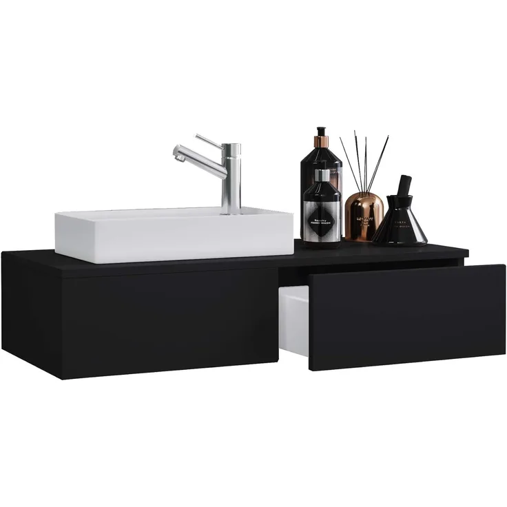 VCM Badmöbel Waschtisch Gudas 914875 Schwarz H. 19 x B. 85 x T. 35 cm