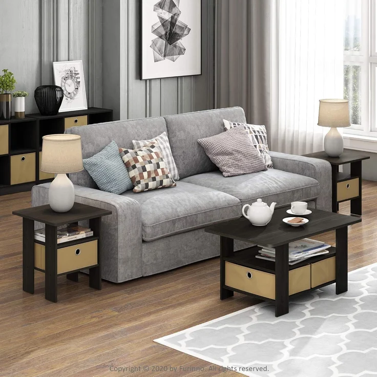 Furinno Andrey Couchtisch mit Abfalleimer, Dunkles Espresso/Braun – Bild 6