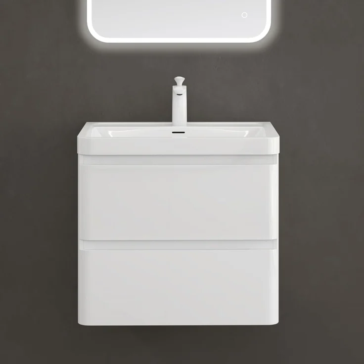 doporro Badmöbel-Set Mineraguss Waschbeckenunterschrank Badezimmer Soft-Close Lucca, Softclose-Funktion – Bild 1