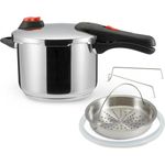 Amazon Basics Schnellkochtopf aus Edelstahl - mit Dampfgarer, induktionsgeeignet - 6 Liter, Silber