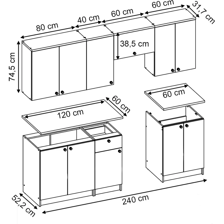 Küchenzeile Bergamo Weiß 240 cm , AP Goldkraft Vicco – Bild 3