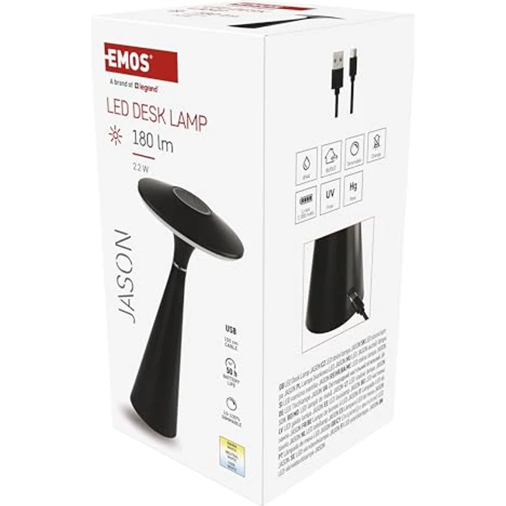 EMOS LED Akku-Tischlampe JASON, 2,2W, 180lm, 2200mAh Li-Ion Akku, 50h Leuchtdauer, dimmbar, einstellbare Lichtfarbe, schwarz, IP44, 1,5m USB-Kabel – Bild 6