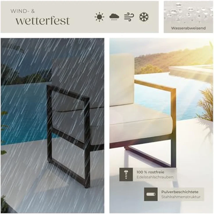 tectake Gartenstuhl Balkonstuhl, Dicke Sitzpolster, 120 kg Belastbarkeit, 74 x 78 x 85 (Terrassenstuhl Comosa für Außen in Braun/Beige, 1 St), höhenverstellbar, Stahlgestell, wasserabweisende Polyesterbezüge – Bild 9