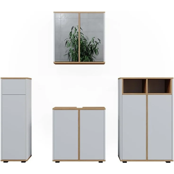 Badmöbel-Set Didi Weiß/Artisan 4 Teile mit zwei Midischränken Vicco – Bild 1
