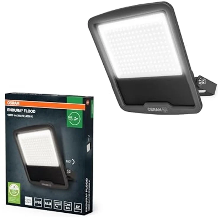 Osram ENDURA FLOOD PC 150W LED-Fluter, 4000K kaltweiß, 18000 Lumen, IP65 Flutlicht für Großflächen, 120 lm/W, Aluminium recycelt, Grau – Bild 5