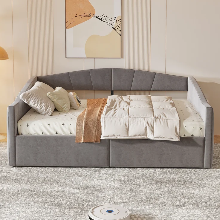 Polsterbett-Sofabett mit hydraulischem Stauraum, Lattenrost und Armlehnen, klassisches Streifendesign, vielseitiges Doppelbett, Samtstoff, 140×200 cm – Bild 4