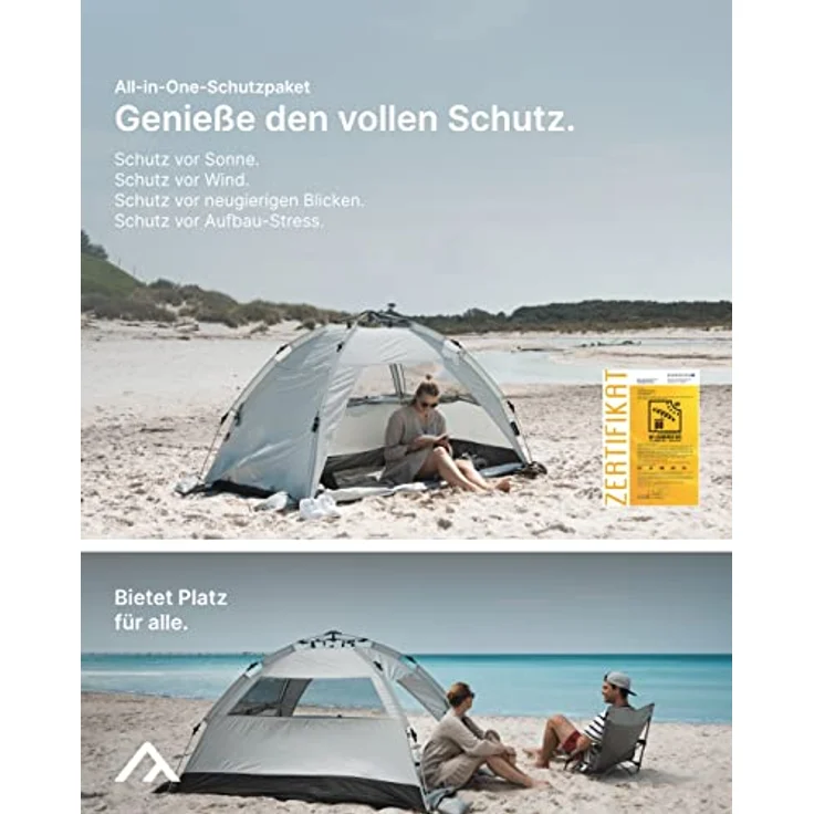 qeedo Quick Palm Strandmuschel mit UV-Schutz (UV80) & kleinem Packmaß - Leichtes, schnell aufzubauendes Strandzelt (Quick-Up System) bietet Sonnenschutz & Windschutz, blau – Bild 2