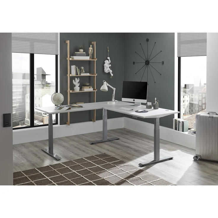 Eckschreibtisch >Ben< höhenverstellbar, weiss / silber - 180x74/117x177cm (BxHxT) – Bild 3
