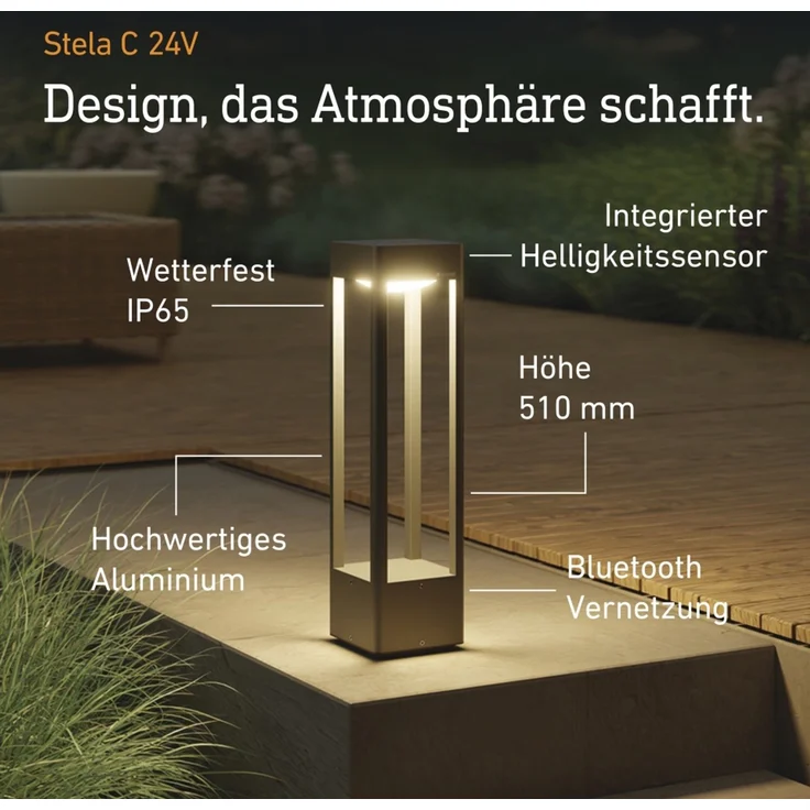 Steinel Wegeleuchte Stela C 24V 51 cm, RGBWW Gartenleuchte, 16 Mio. Farben, Dämmerungssensor, dimmbare Pollerleuchte, Zeitschaltuhr, App-Steuerung, Plug & Play, IP65 – Bild 2