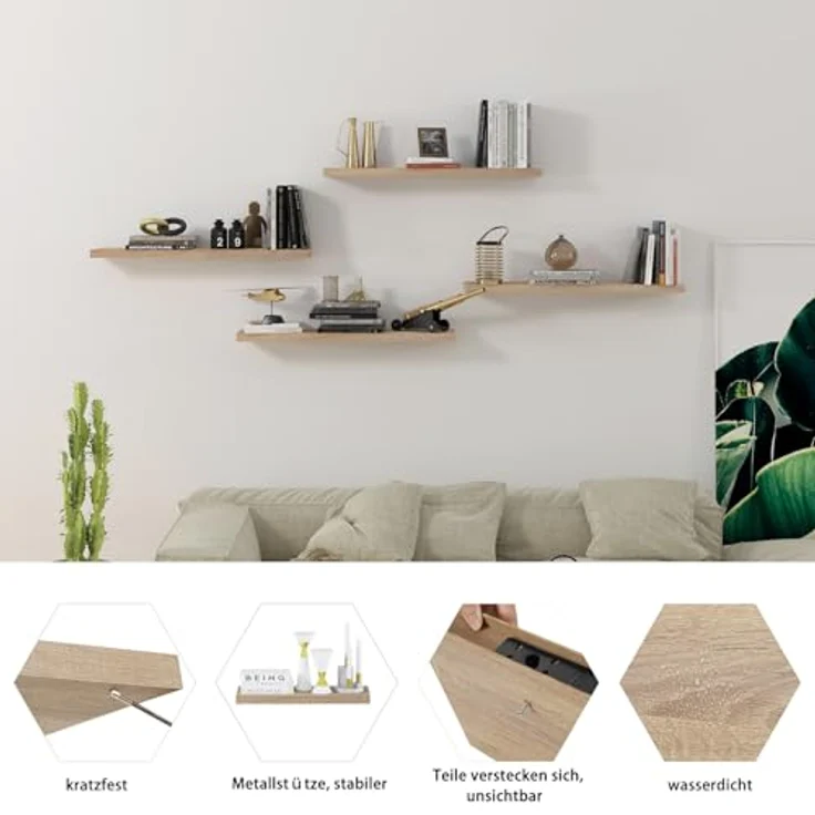 EUGAD Wandregal Wandboard Buchregal Hängeregal DVD CD Regal Holz Board 80cm Eiche 0117QJ – Bild 6