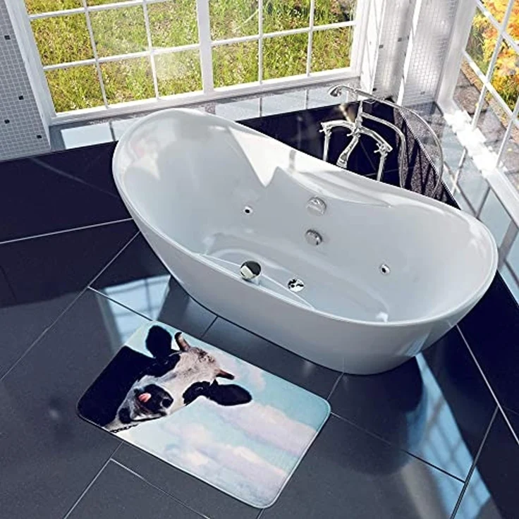 Sanilo Badematte Kuh, rutschhemmend, waschbar, schnelltrocknend, Polyester, rechteckig, sehr weich, hochwertig & modern, 50 x 80 cm oder 70 x 110 cm – Bild 5