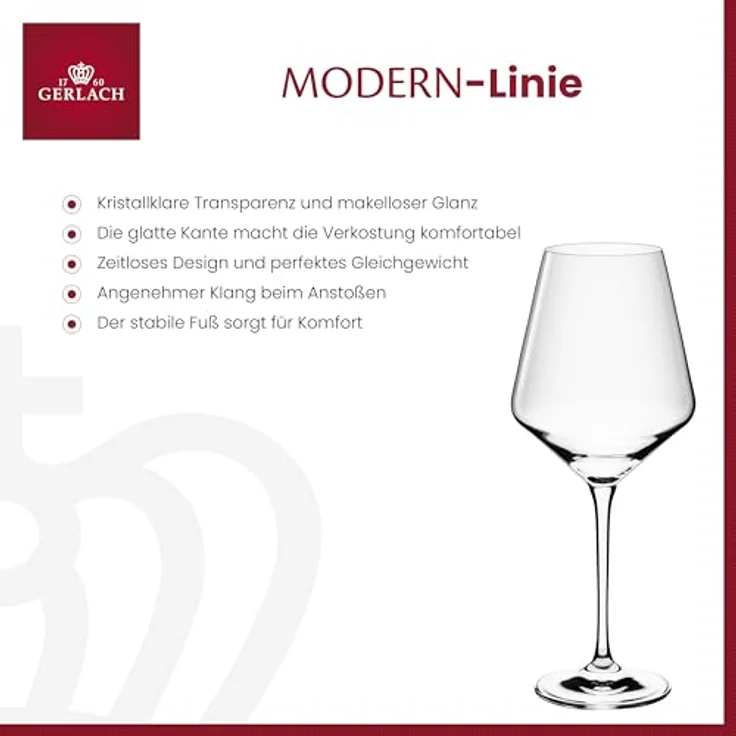 Gerlach 1760 Weingläser Rotweingläser Gläser Set 6 Stück 550 ml Rotweinkelche Kristallglas Wein Glas Spülmaschinenfest Modern, Rot – Bild 2
