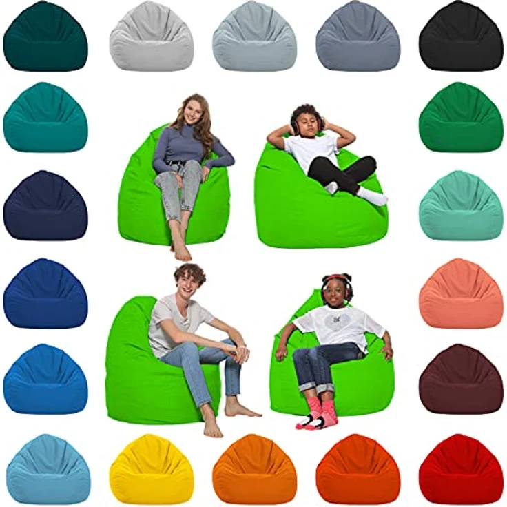HomeIdeal - Sitzsack XXL Bodenkissen für Erwachsene & Kinder - Geeignet für Gaming oder Entspannen - Indoor wie Outdoor da er Wasserfest ist - mit EPS Perlen, Farbe:Neongrün, Größe:XXL – Bild 2