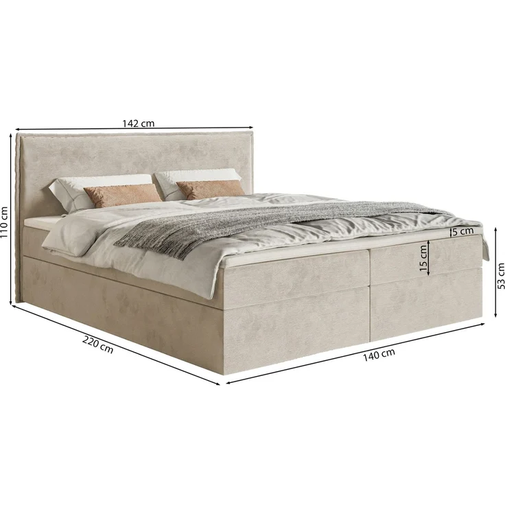 Selsey 'Softie' Boxspringbett 140x200 cm mit Topper und Stauraum, Velours wasserabweisend, Beige – Bild 5
