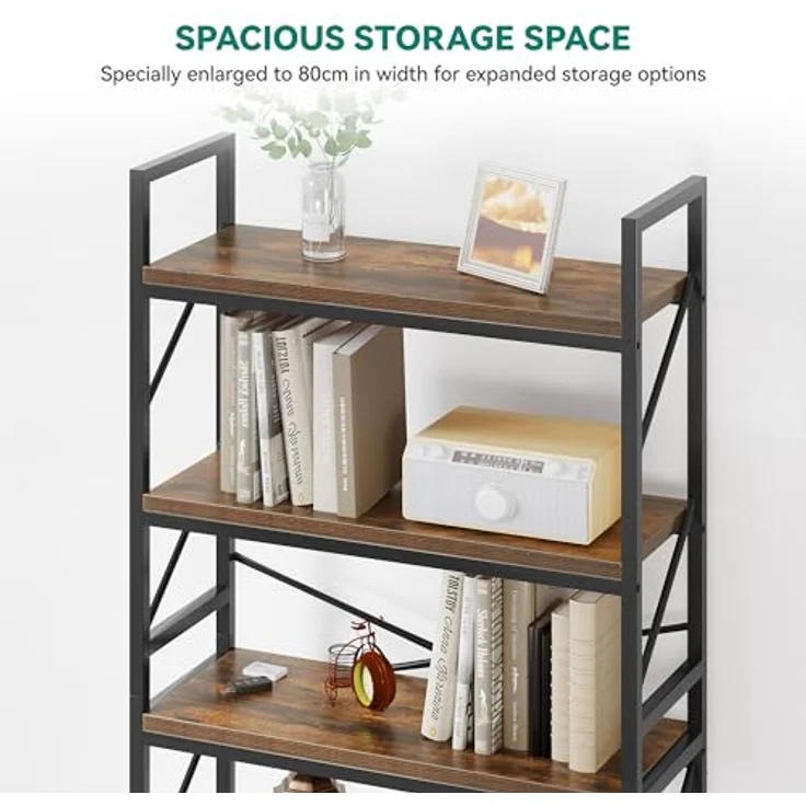 YITAHOME Bücherregal mit 5 Ebenen, industrielles Bücherregal, großes freistehendes Bücherregal, Holzregal und Metallrahmen, Regal, Präsentationsregal für Wohnzimmer, Heimbüro, rustikales braunes – Bild 5