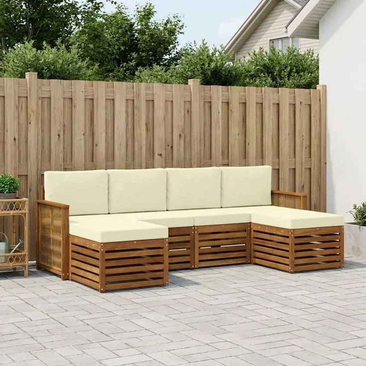 vidaXL Outdoor-Sofagarnitur 5 stk. 6-Sitzer Natur und Creme 3384686