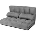 COSTWAY Schlafsofa mit 2 Kissen, Sofabett mit 6 stufig verstellbarer Rücklehne, LazySofa klappbar, Bodensofa für Schlafzimmer, Wohnzimmer und Balkon Grau