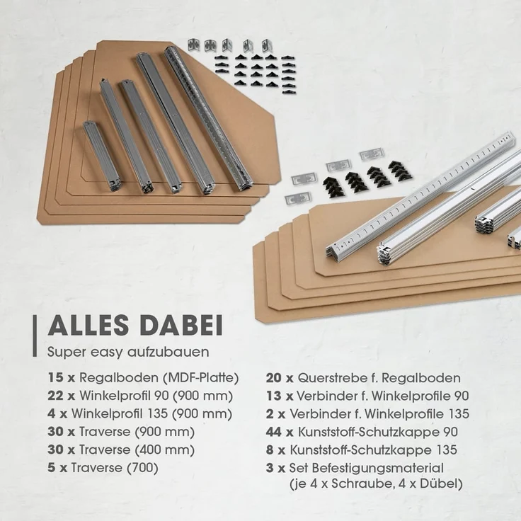 EASYmaxx Schwerlastregal 180 x 90 x 40 cm | Eckregal & 2 Lagerregal | 2625 kg Traglast, 175 kg pro Ebene | Regal und Werkbank | Kellerregal, Lagerregal mit 15 verstellbaren Ablagen – Bild 5
