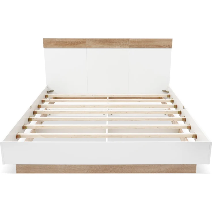 Holzbett Schwebebett mit Kopfteil & Lattenrost, 180x200 cm, 205x184x90,5 cm, Weiß/Eiche, ohne Matratze – Bild 6