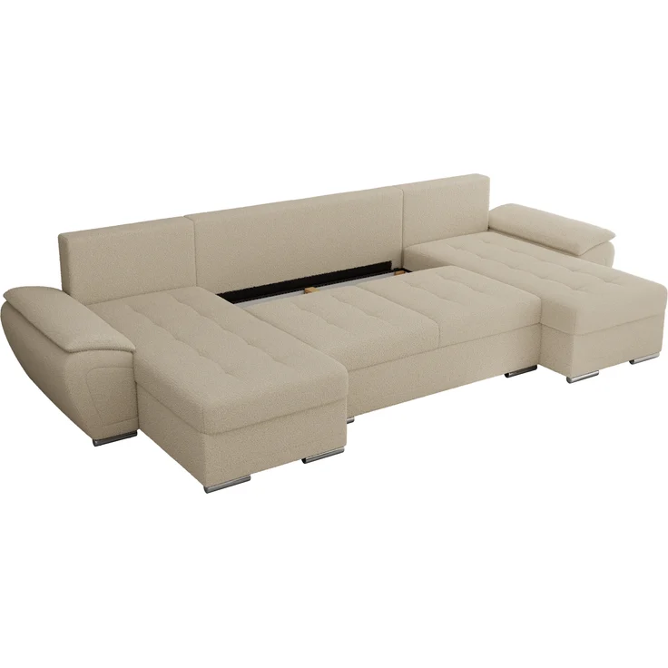 U-förmiges Ecksofa mit Schlaffunktion, genähter Sitz, zwei Armlehnen und losen Kissen - UMBRIA U - Beige Boucle – Bild 6