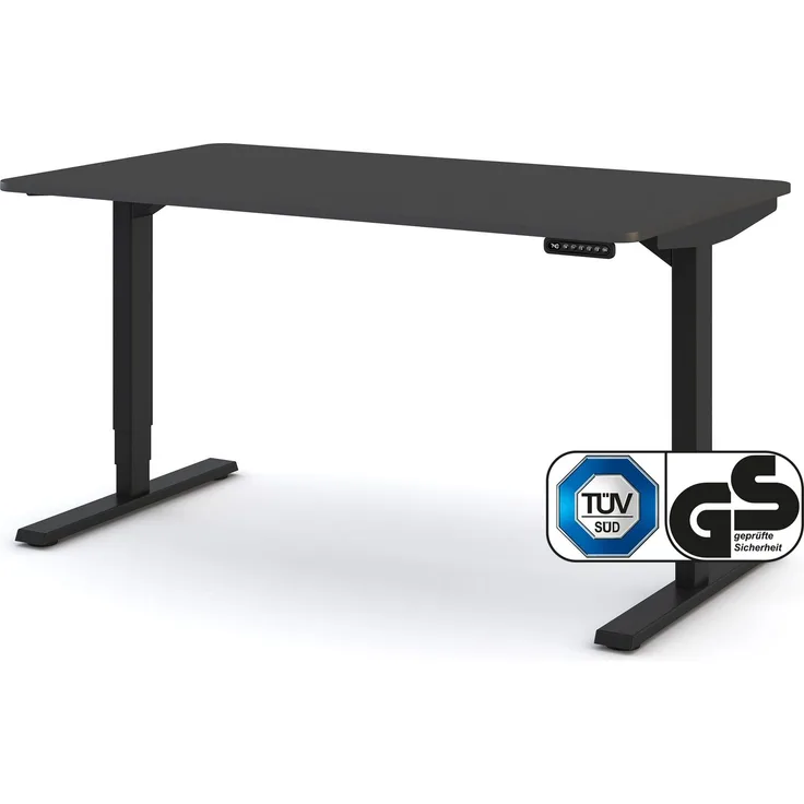 ASSMANN Elektrisch höhenverstellbarer Schreibtisch Y-Line Curved 140x80cm Anthrazit Schwarz Metall Holz