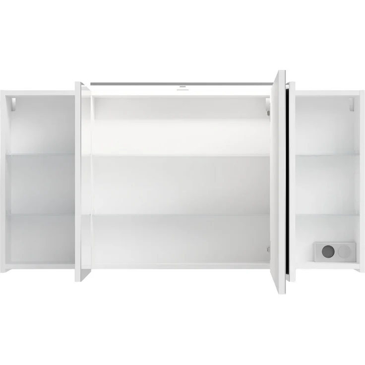 byLIVING Spiegelschrank Spree/Korpus matt weiß mit Spiegeltüren/Hängeschrank mit Soft-Close-Funktion/Inklusive LED-Beleuchtung/Badschrank mit Stecker- und Schalterdose/B 120, H 60, T 20 cm (Weiß) – Bild 3