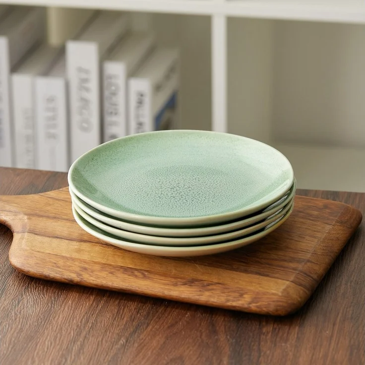 JIWOO Teller 4er Ø19,5cm, Speiseteller Steakteller Dessertteller Pastateller Plate, (4 St), Keramik Hochwertiges Tellerset Grün Mikrowellenofen Spülmaschine – Bild 2