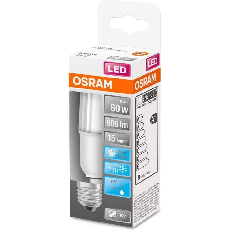 OSRAM LED Lampe mit E27 Sockel, Kaltweiss(4000K), Stabform, 8W, Ersatz für 60W-Glühbirne, matt, LED STAR STICK, 1 Stück (1er Pack), Kaltweiß – Bild 2