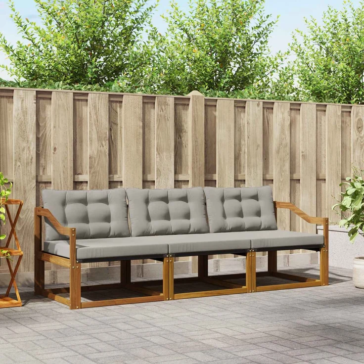 vidaXL Outdoor-Sofagarnitur 3 stk. 3-Sitzer Natur und Hellgrau 3369154 – Bild 1