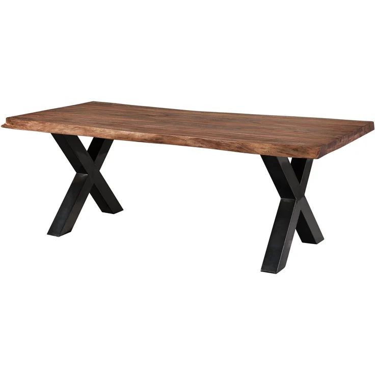 Baumtisch Sheesham 240x100x77 grau gebeizt / X-Beine anthrazit glänzend FREEFORM 5 – Bild 1