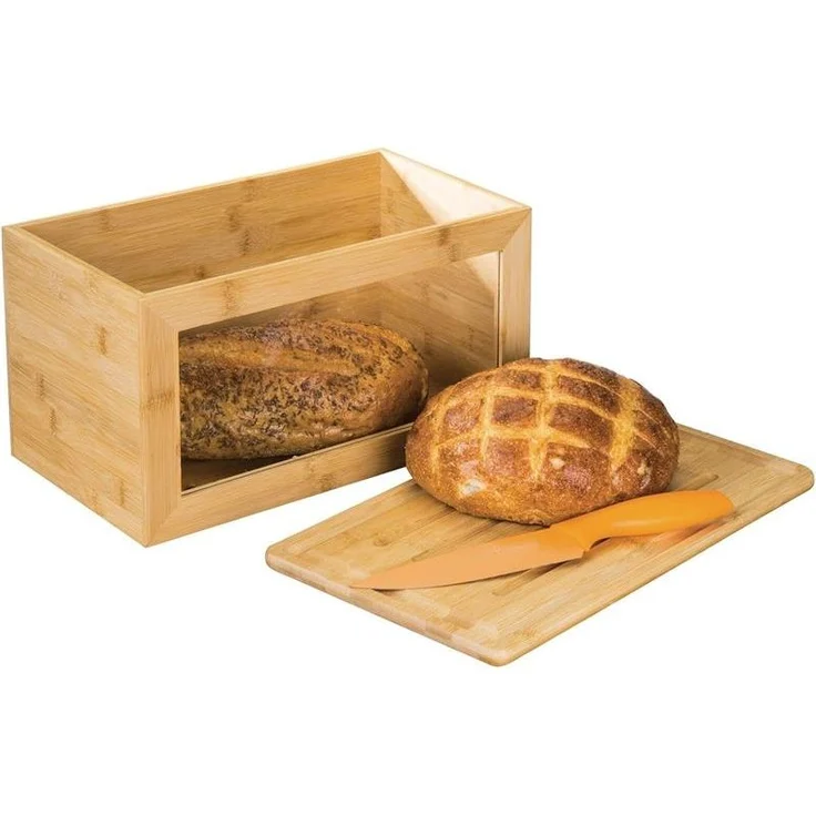 mDesign Brotkasten Brotbox Brotkorb Deckel Schneidebrett Sichtfenster Holz Braun – Bild 9