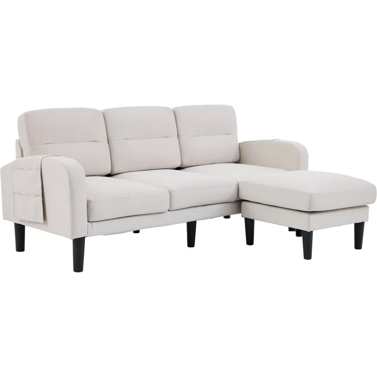 DESVIAE Sofa 3-Sitzer mit Chaiselongue und Seitentaschen 204x80x136 cm Vliesstoff Beige – Bild 7