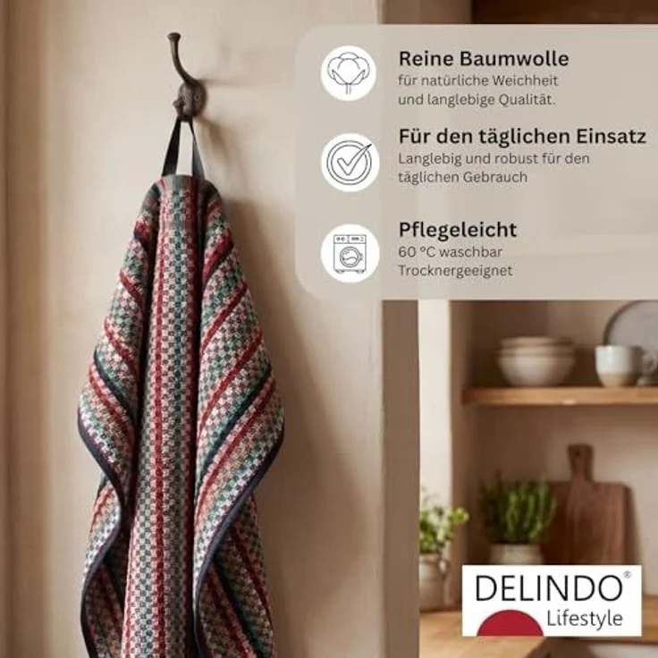 Delindo Lifestyle Handtuch Frottier Grubentuch, 50x90 cm, Frottier (5-St), Multicolor kariert aus Baumwolle – Bild 2