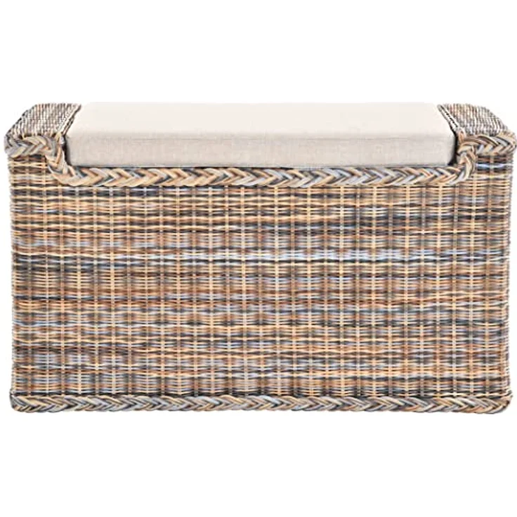 Krines Home Sitztruhe Rattan Wäschetruhe Sitzbank mit Stauraum Wäschesortierer 3 Fächer, mit Deckel – Bild 4