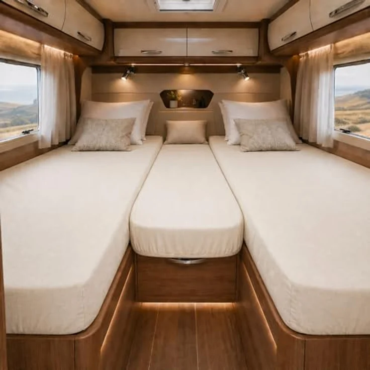 Frottee Spannbettlaken für Wohnmobile Heckbett 3-teilig 2 Längsbetten + 1 Mittelteil Naturweiß – Bild 2