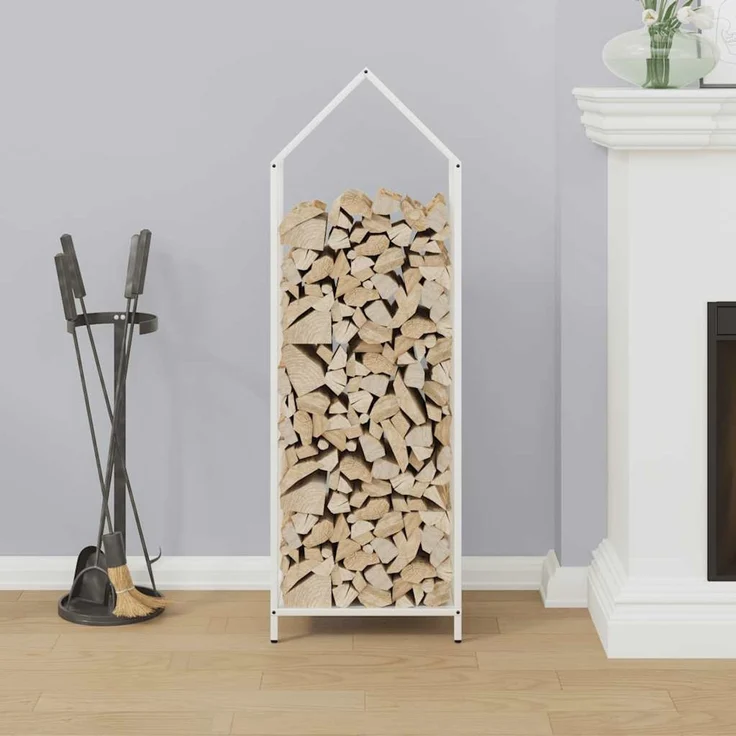 vidaXL Brennholzregal Weiß 40x25x120 cm Kaltgewalzter Stahl 864300 – Bild 3