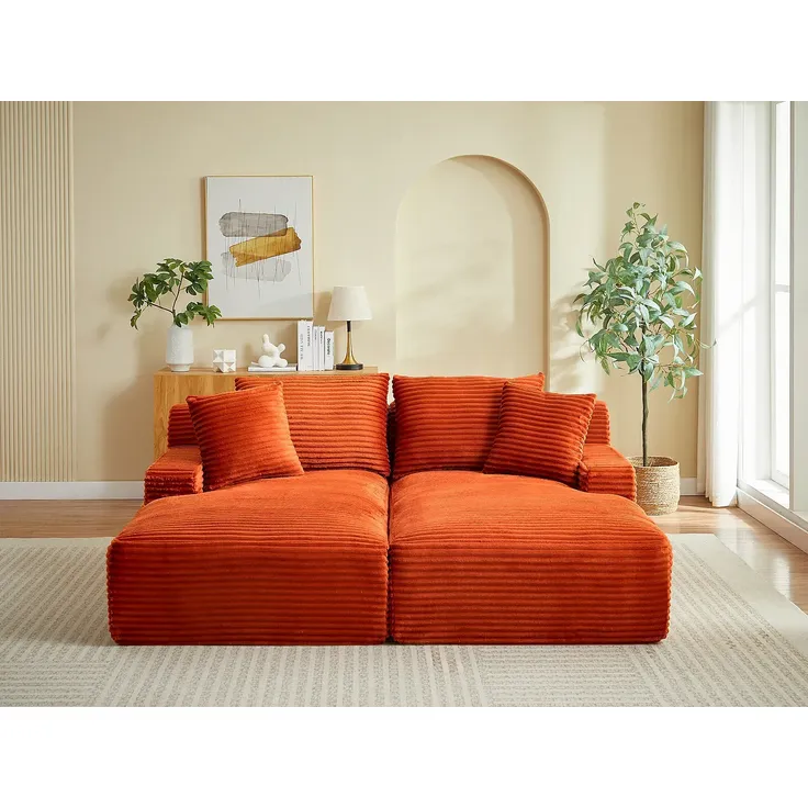 Vente-unique - DONILIA Sofa Samt Rot - B 160 cm x H 72 cm x L 200 cm – Bild 5