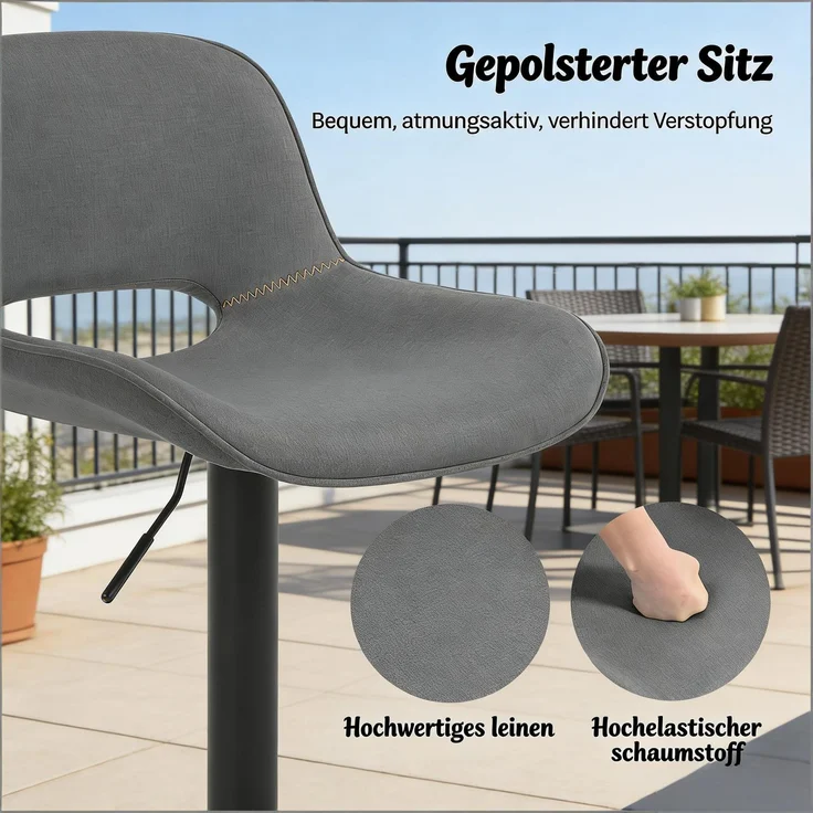 (old SKU:T5828P495833)Bequemer Barstuhl,Luxus Esszimmerstuhl,Schwenkbar Hocker für Patio, Hinterhof & Outdoor Bar(Nur Set von 2 Bar Hocker)--Grau--49x49x106cm--YOUDENOVA – Bild 6