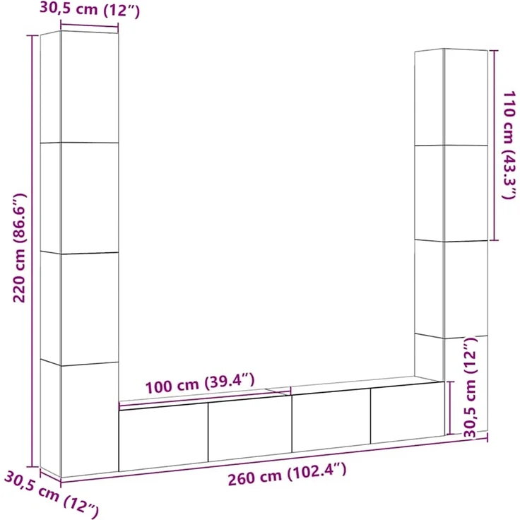 vidaXL TV-Wandschränke 6 Stk. Altholz-Optik Holzwerkstoff 3328987 – Bild 9