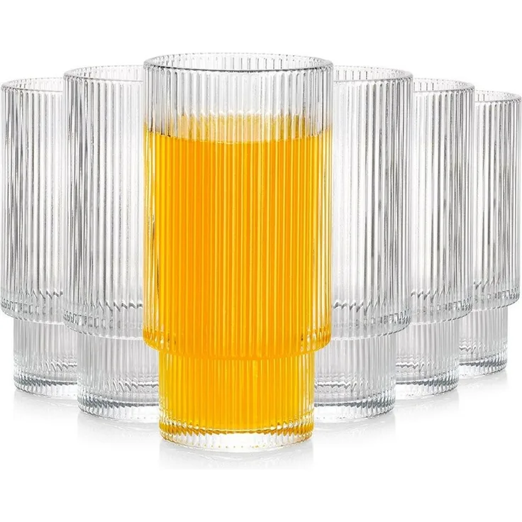 Vilde Gläser-Set Gläser Set 320ml Hohe Trinkgläser mit geriffelter Struktur, 6-tlg, Glas, spülmaschinengeeignet, geriffelt, 6 Stück