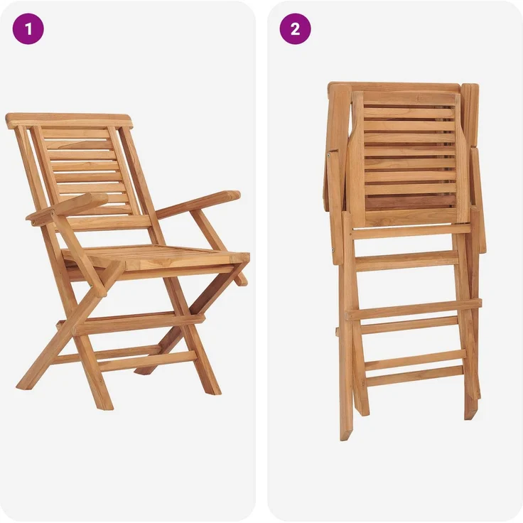 vidaXL 5-teiliges klappbares Garten-Bistro-Set Natur Massivholz Teak 3434112 – Bild 7