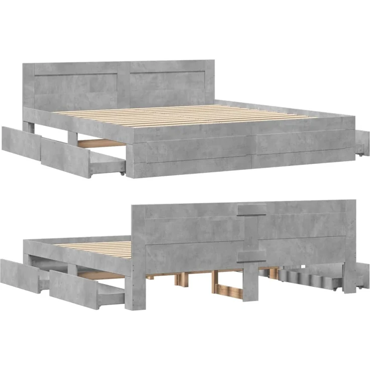 vidaXL Bettgestell mit Kopfteil Betongrau 180x200 cm Holzwerkstoff 3295544 – Bild 7