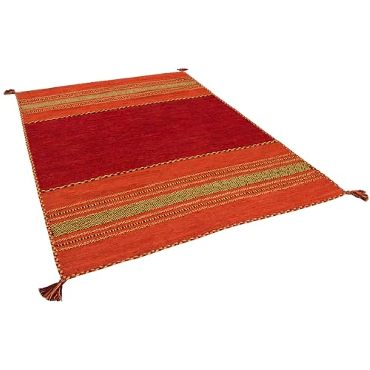 Pergamon Navarro, Handgewebter Kelim Teppich in Rot, 200x300 cm, 100% Baumwolle, Rechteckig, Naturteppich – Bild 7