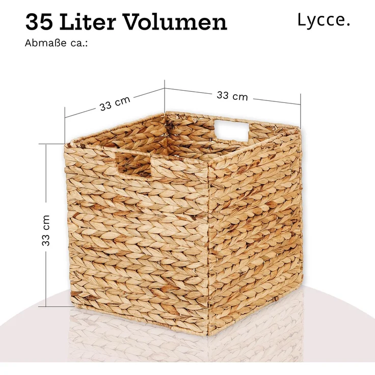 Lycce Aufbewahrungskorb - Korb geflochten aus Wasserhyazinthe, passend für Kallax Regal, faltbar, Naturprodukt, 33x33x33 cm Natur OS - 1er Set – Bild 3