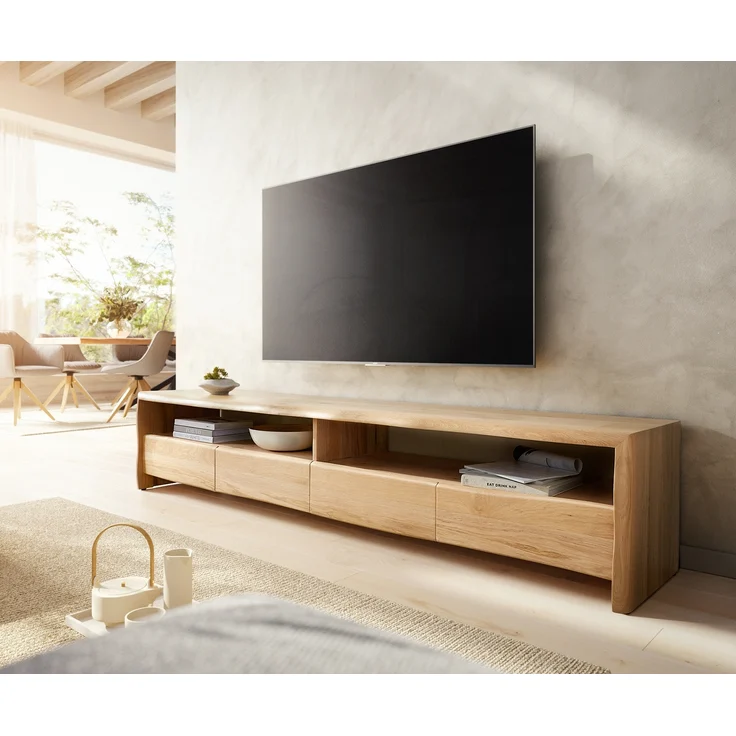 Lowboard Live-Edge 230 cm Eiche Natur 4 Schübe Massiv Baumkante – Bild 1
